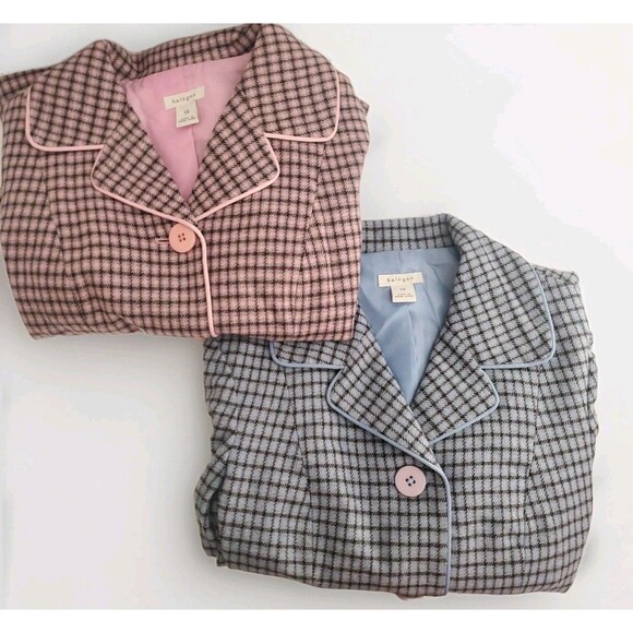 Vintage Set of Two Cute Halogen Womens Jackets Wool Plaid Blue Pink Size XS Warm - Picture 1 of 13